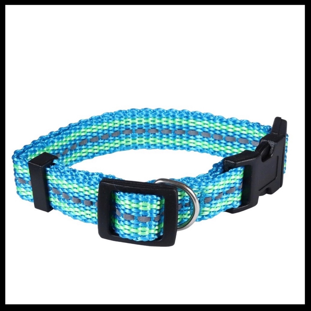 Kennel Club Blue & Lime Striped Adjustable Dog Collar (Medium) No Offers-$FIRM